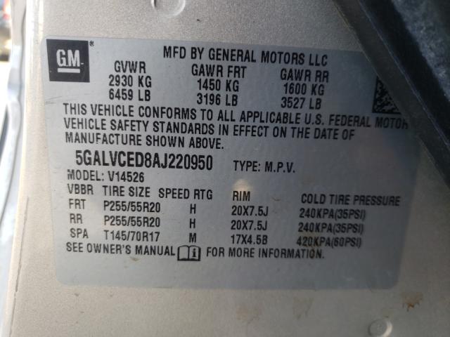 2010 BUICK ENCLAVE CX 5GALVCED8AJ220950