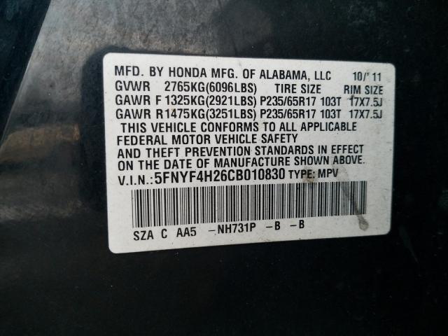 2012 HONDA PILOT LX 5FNYF4H26CB010830