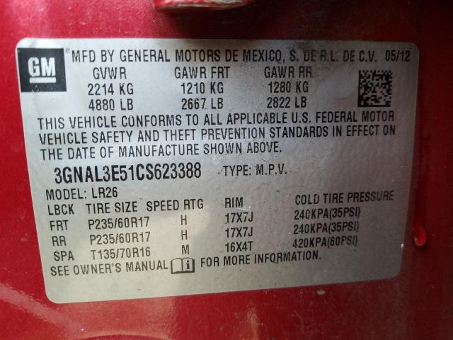 2012 CHEVROLET CAPTIVA SP 3GNAL3E51CS623388