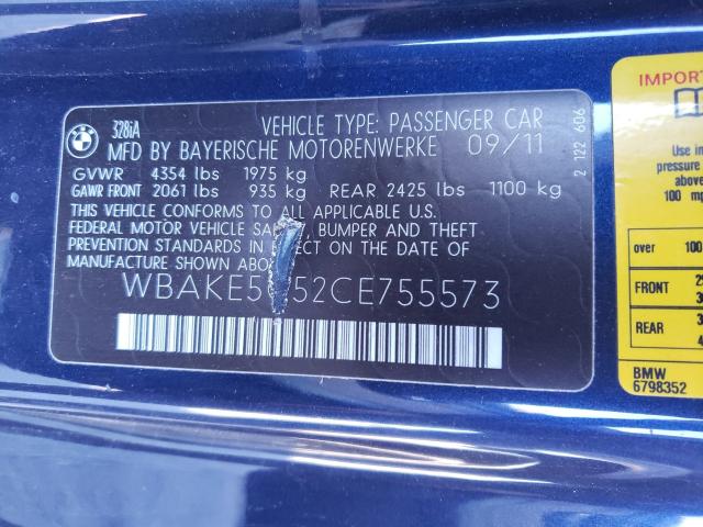 2012 BMW 328 I SULE - WBAKE5C52CE755573