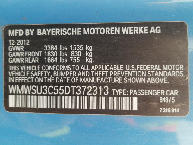 2013 MINI COOPER WMWSU3C55DT372313
