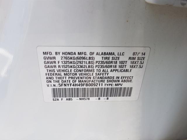 2015 HONDA PILOT EX 5FNYF4H49FB009211