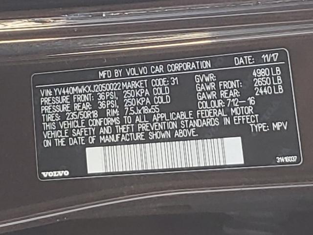 2018 VOLVO V60 CROSS YV440MWKXJ2050022