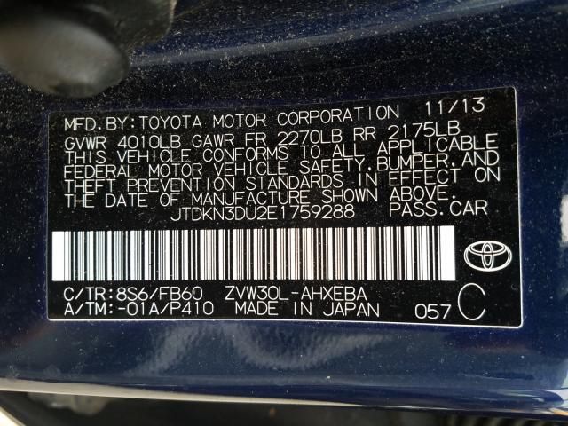 2014 TOYOTA PRIUS JTDKN3DU2E1759288