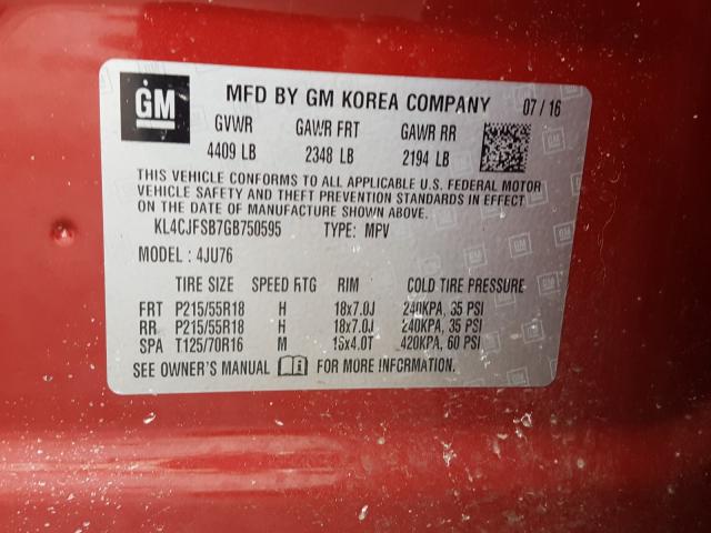2016 BUICK ENCORE CON KL4CJFSB7GB750595