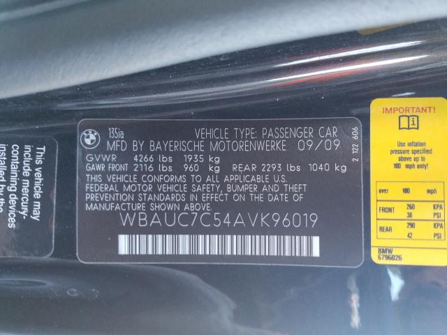 2010 BMW 135 I WBAUC7C54AVK96019