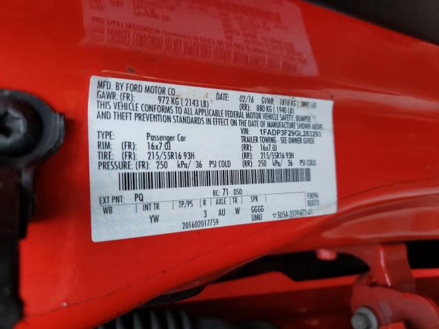 2016 FORD FOCUS 1FADP3F29GL283293