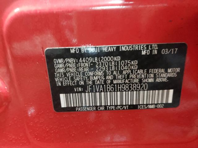 2017 SUBARU WRX JF1VA1B61H9838920
