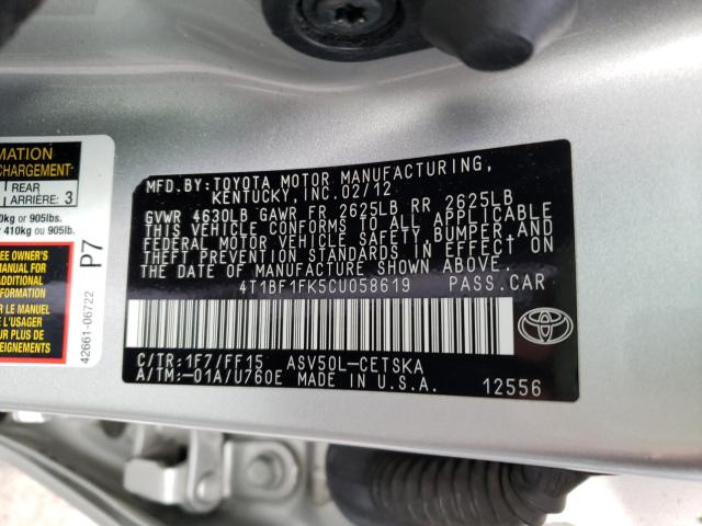 2012 TOYOTA CAMRY BASE - 4T1BF1FK5CU058619