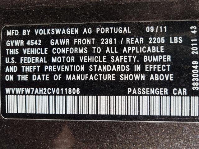 2012 VOLKSWAGEN EOS LUX WVWFW7AH2CV011806
