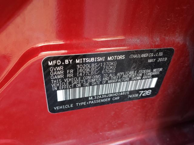 2019 MITSUBISHI MIRAGE ES ML32A3HJ9KH014815