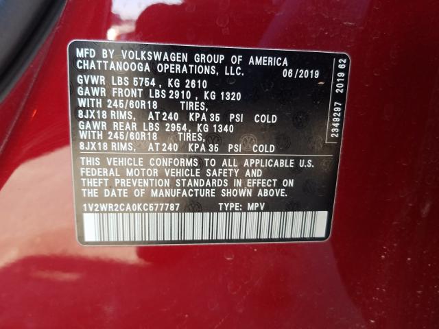 2019 VOLKSWAGEN ATLAS SE 1V2WR2CA0KC577787