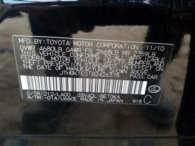 2011 LEXUS ES 350 JTHBK1EG1B2426378