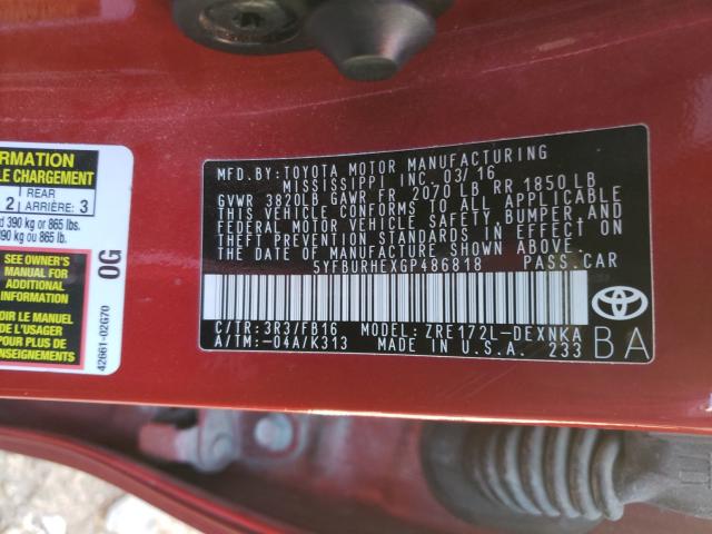 2016 TOYOTA COROLLA L - 5YFBURHEXGP486818
