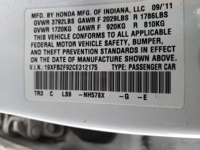 2012 HONDA CIVIC EXL 19XFB2F92CE312175