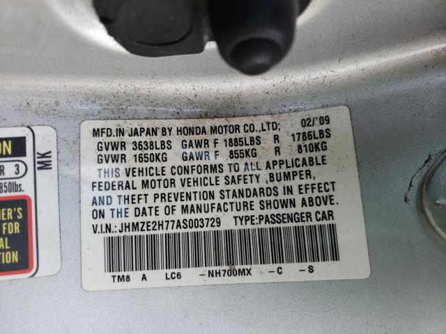 2010 HONDA INSIGHT EX JHMZE2H77AS003729