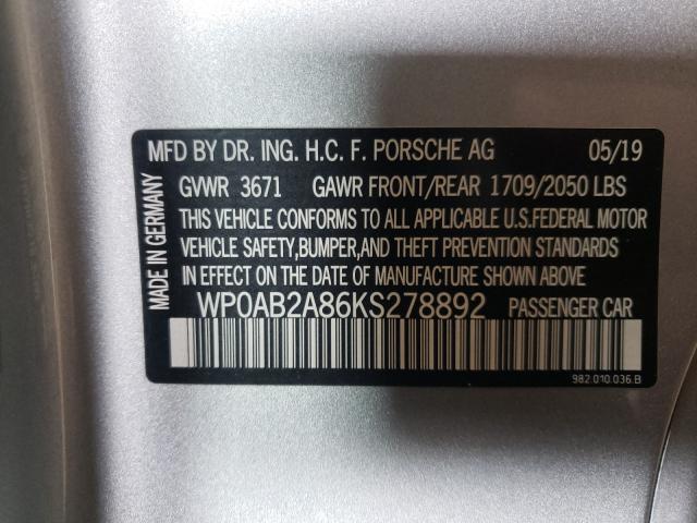 2019 PORSCHE CAYMAN S WP0AB2A86KS278892