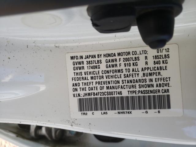 2012 HONDA CIVIC HYBR JHMFB4F23CS007746