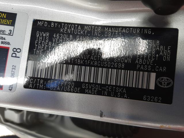 2012 TOYOTA CAMRY L/LE 4T1BK1FK8CU502698