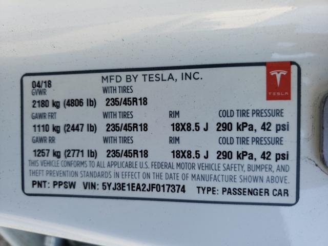 2018 TESLA MODEL 3 5YJ3E1EA2JF017374