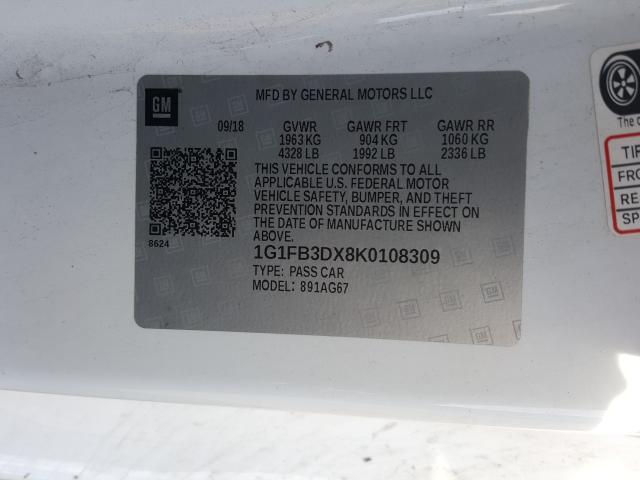 2019 CHEVROLET CAMARO LS 1G1FB3DX8K0108309