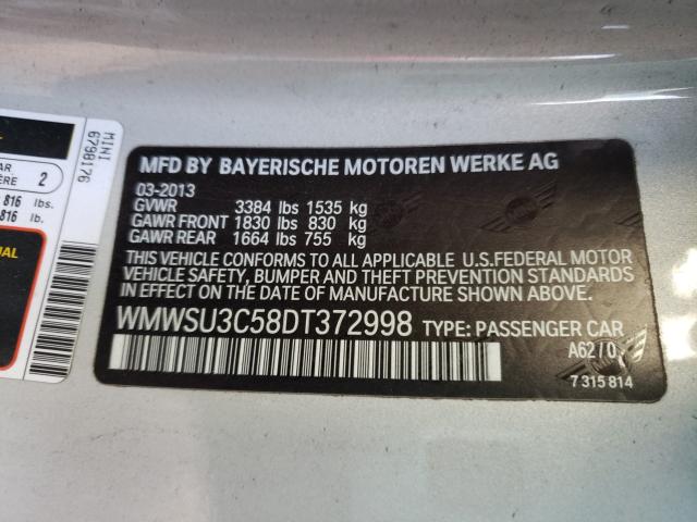 2013 MINI COOPER WMWSU3C58DT372998
