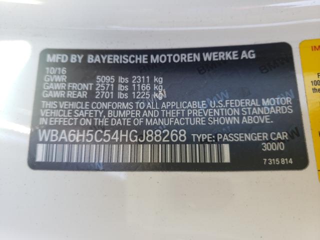 2017 BMW 650 I WBA6H5C54HGJ88268