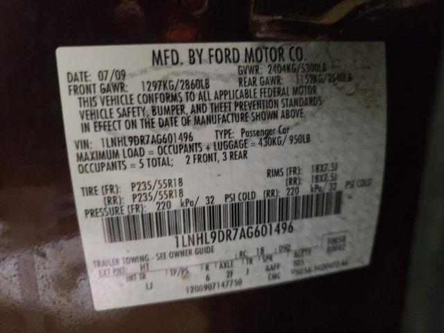 2010 LINCOLN MKS 1LNHL9DR7AG601496