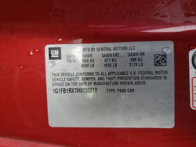 2017 CHEVROLET CAMARO LT - 1G1FB1RX7H0138018