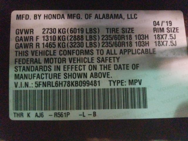 2019 HONDA ODYSSEY EX 5FNRL6H78KB099481