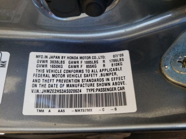 2010 HONDA INSIGHT LX JHMZE2H53AS020624