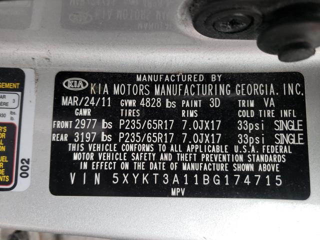 2011 KIA SORENTO 5XYKT3A11BG174715