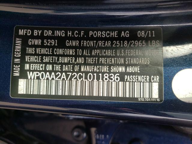 2012 PORSCHE PANAMERA 2 WP0AA2A72CL011836