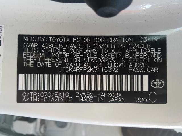 2019 TOYOTA PRIUS PRIM - JTDKARFP2K3115392