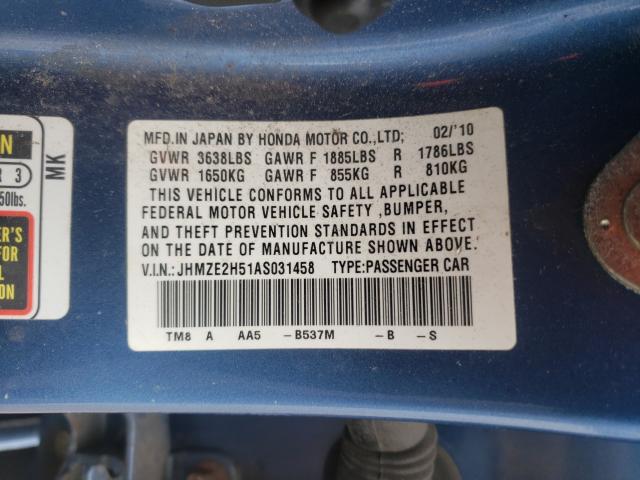 2010 HONDA INSIGHT LX JHMZE2H51AS031458