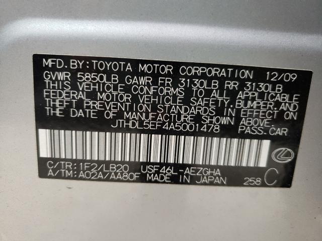 2010 LEXUS LS 460L JTHDL5EF4A5001478