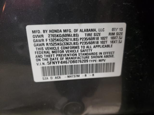 2013 HONDA PILOT EXL 5FNYF4H67DB076209