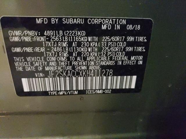 2019 SUBARU FORESTER JF2SKACCXKH411278