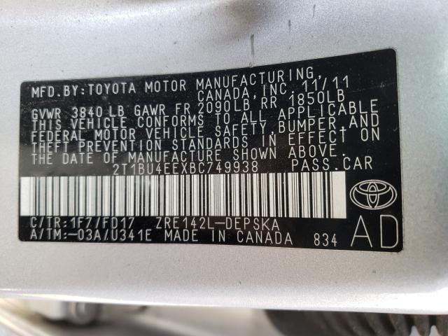 2011 TOYOTA COROLLA S 2T1BU4EEXBC749938