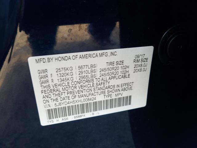 2017 ACURA MDX TECHNO 5J8YD4H5XHL008424
