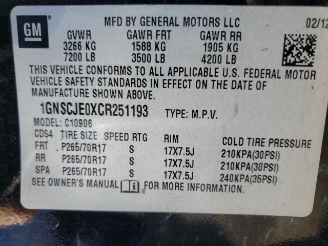 2012 CHEVROLET SUBURBAN C 1GNSCJE0XCR251193