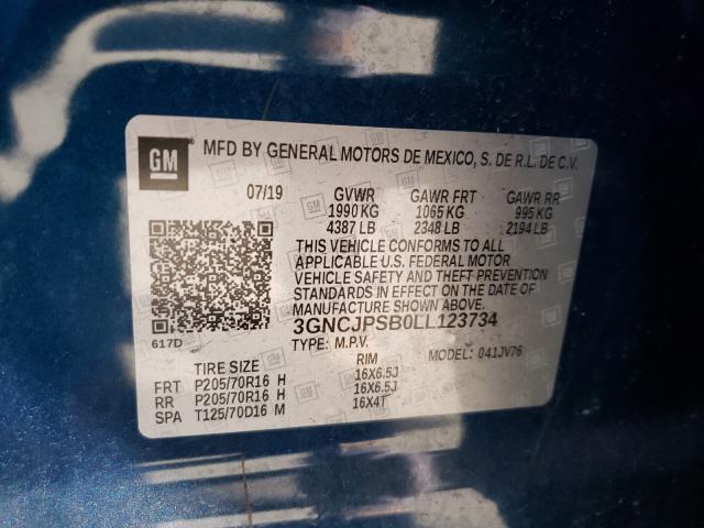 2020 CHEVROLET TRAX 1LT 3GNCJPSB0LL123734