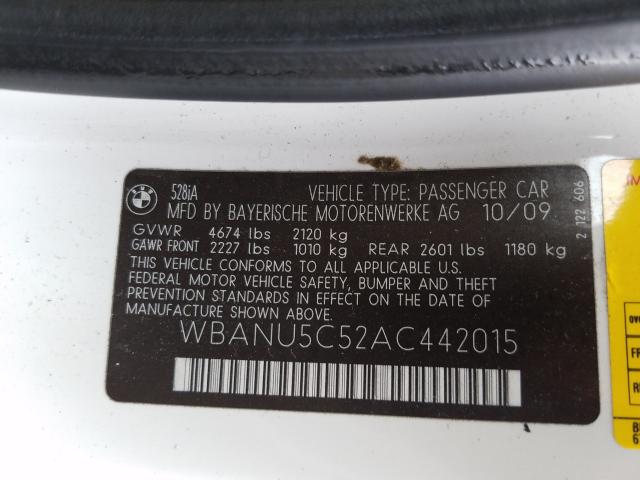2010 BMW 528 I WBANU5C52AC442015