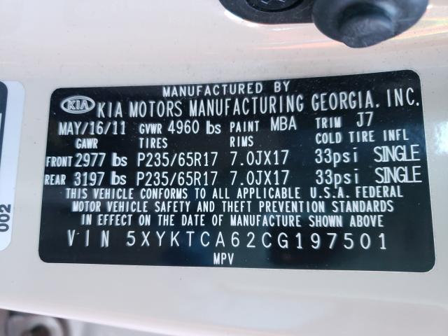 2012 KIA SORENTO BA 5XYKTCA62CG197501