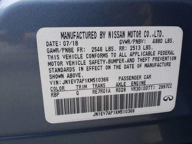 2019 INFINITI Q50 LUXE JN1EV7AP1KM510366
