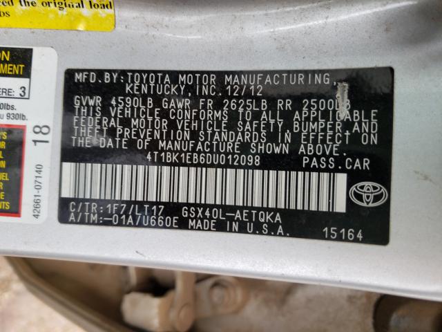 2013 TOYOTA AVALON BAS 4T1BK1EB6DU012098