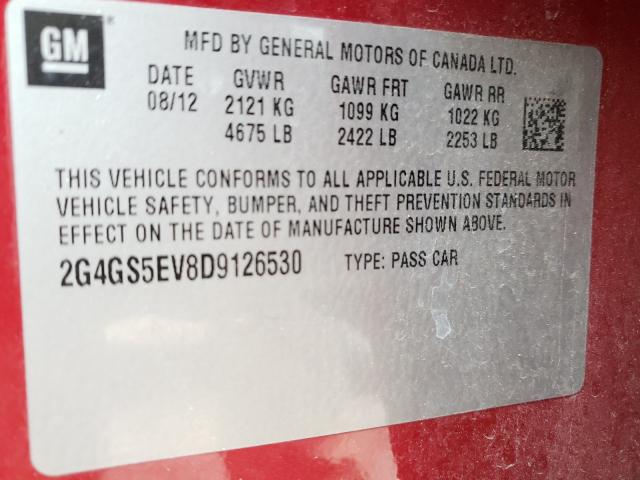 2013 BUICK REGAL PREM 2G4GS5EV8D9126530