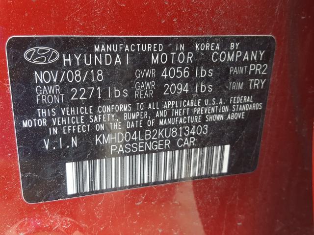 2019 HYUNDAI ELANTRA SP KMHD04LB2KU813403