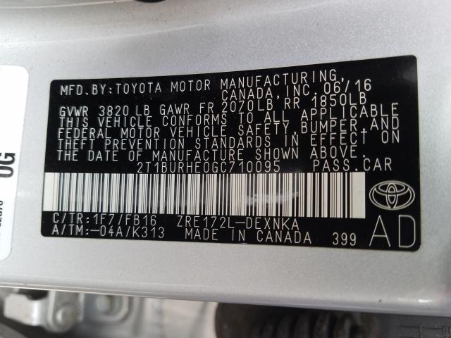 2016 TOYOTA COROLLA 2T1BURHE0GC710095