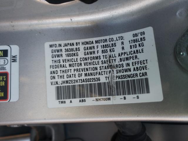 2010 HONDA INSIGHT EX JHMZE2H73AS022536
